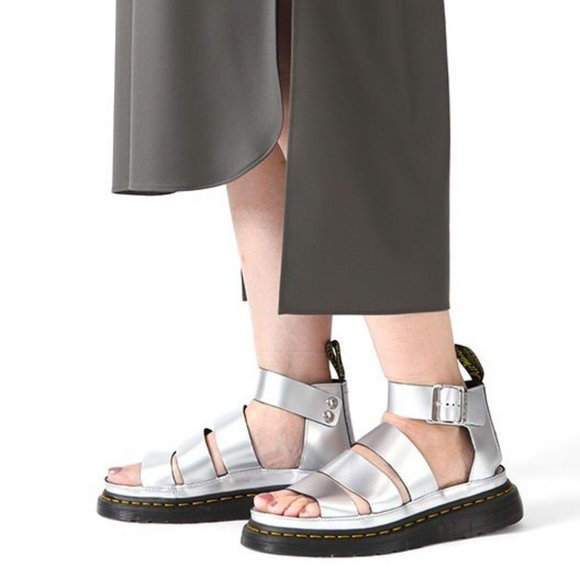 NWT Dr. Doc Martens silver Clarissa strappy chunky platform sandals - Picture 1 of 10